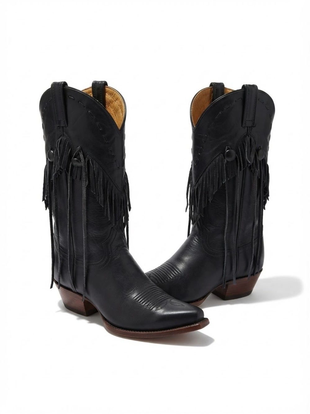 Caborca Boots Fringe Western Heeled Boots in Black